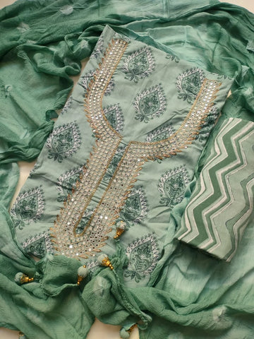 Soothing Green Color Cotton Unstitched Suit Set for Women