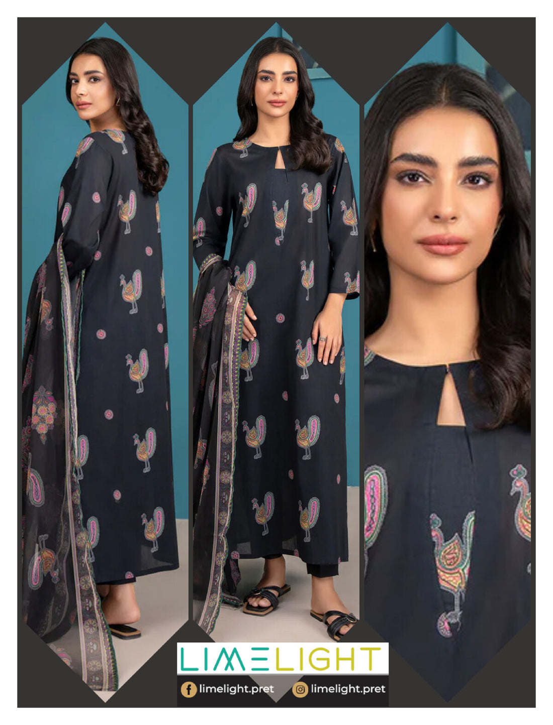 lime light 3 PCS Unstitched Suit