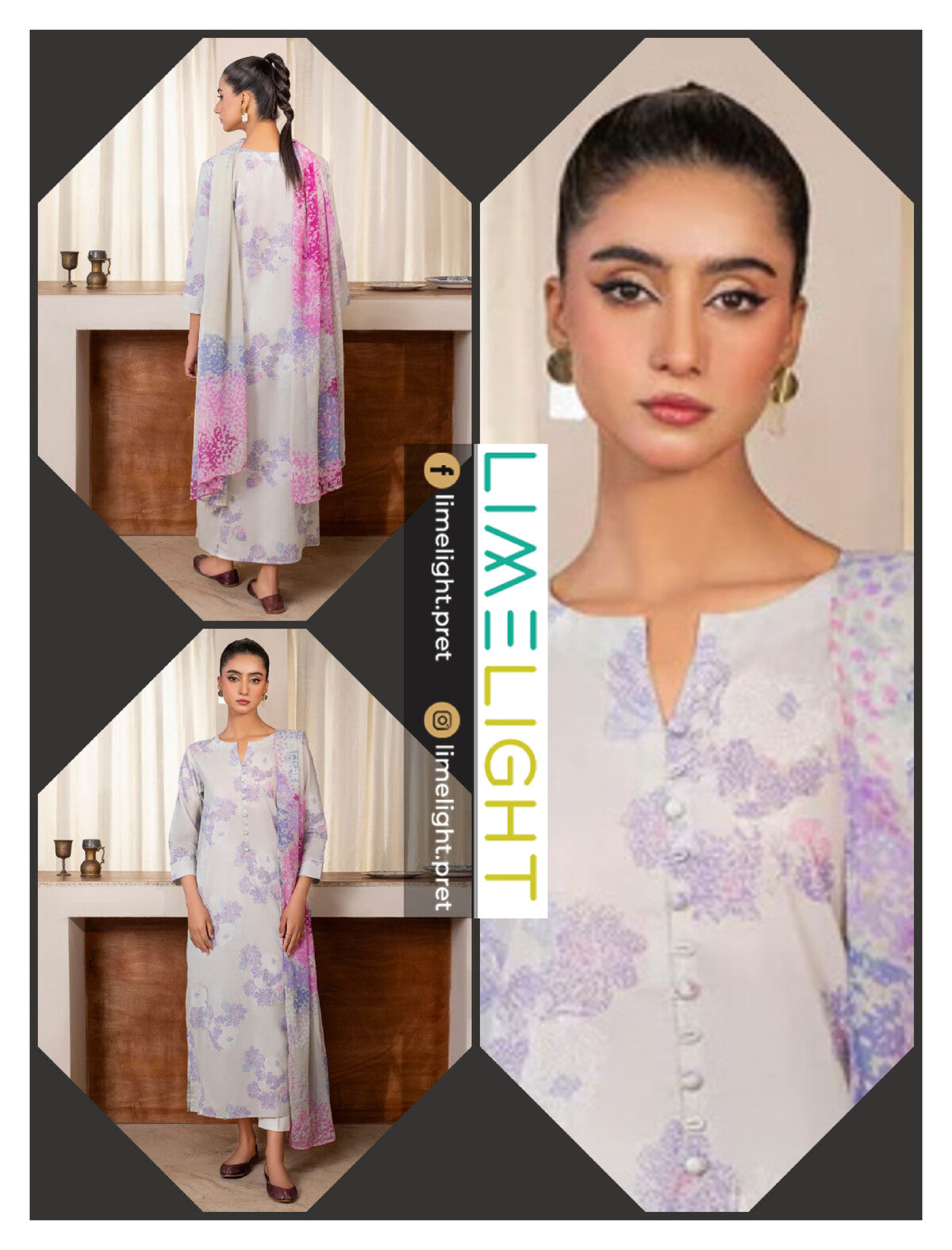 lime light 3 PCS Unstitched Suit