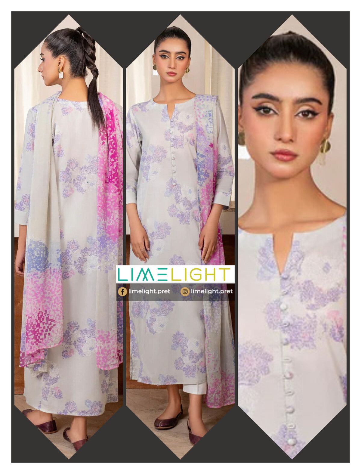 lime light 3 PCS Unstitched Suit