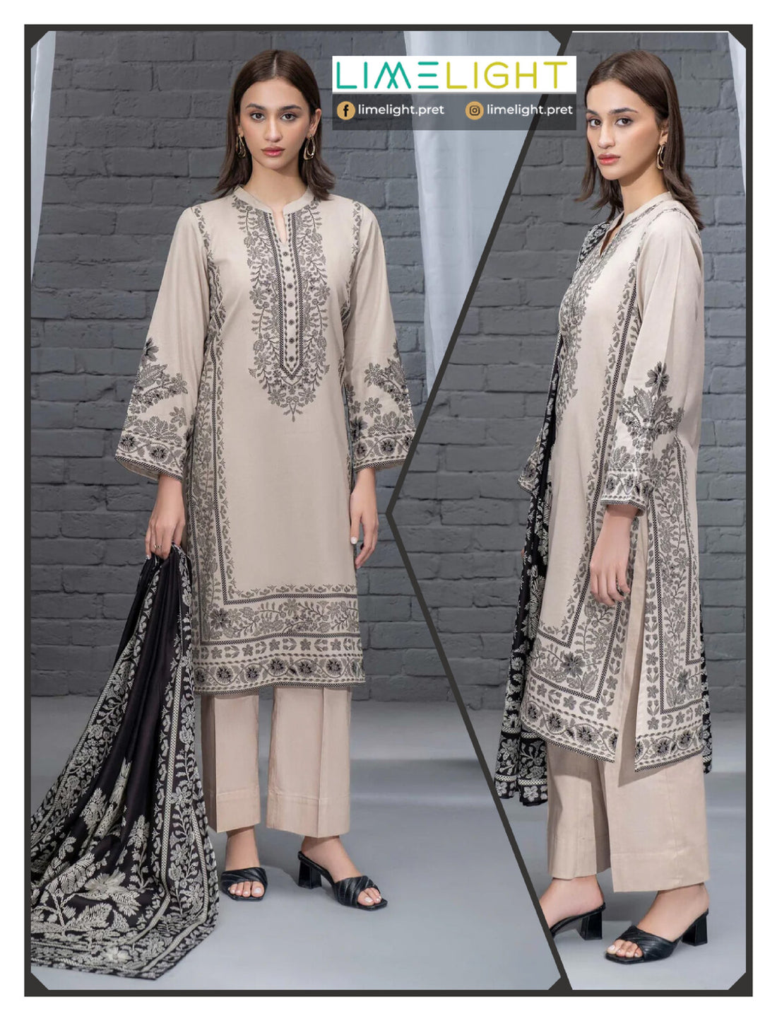 lime light 3 PCS Unstitched Suit