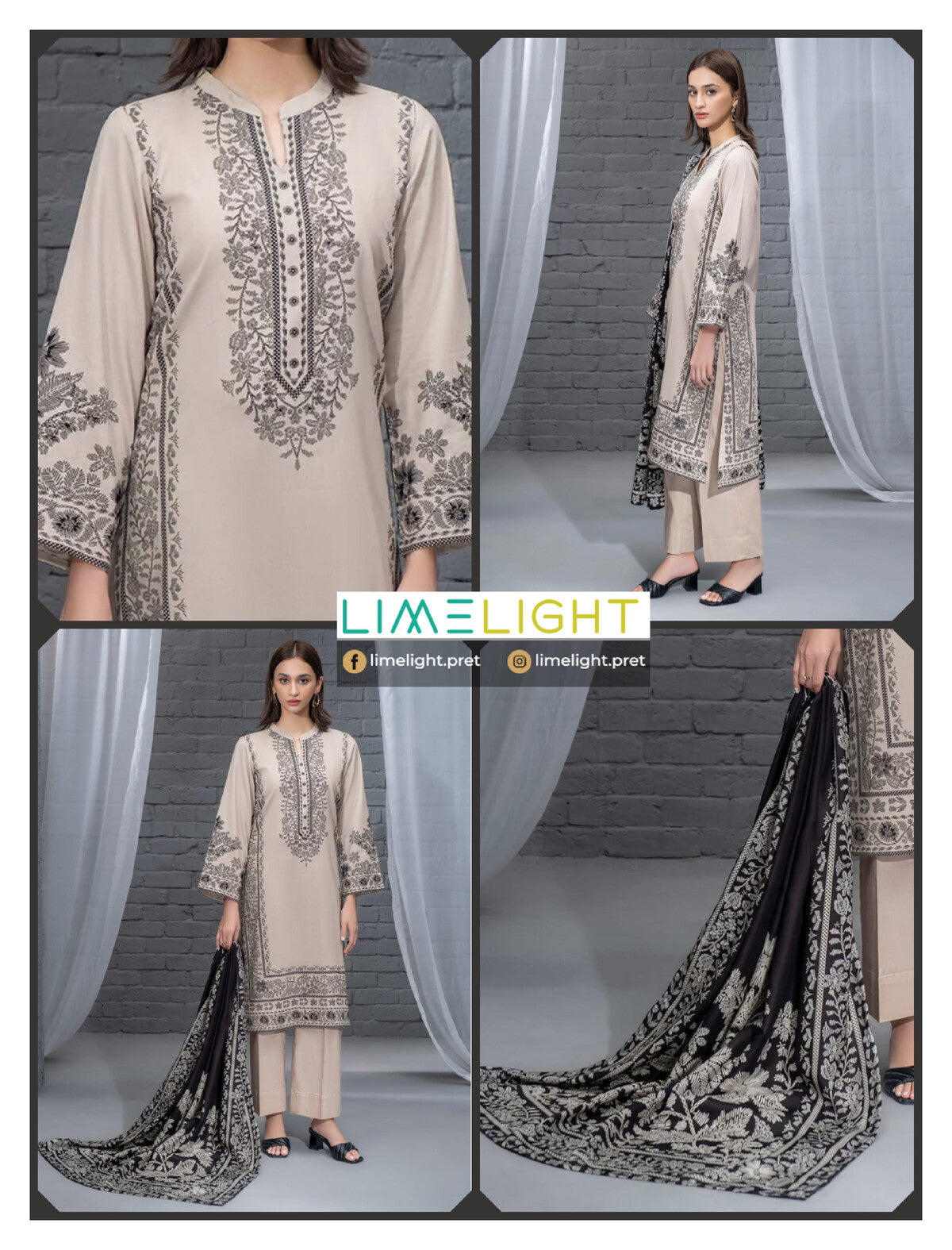 lime light 3 PCS Unstitched Suit