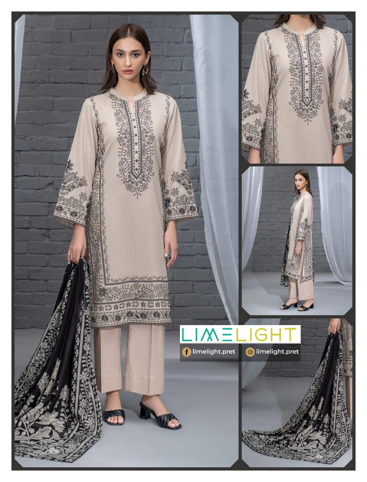 lime light 3 PCS Unstitched Suit