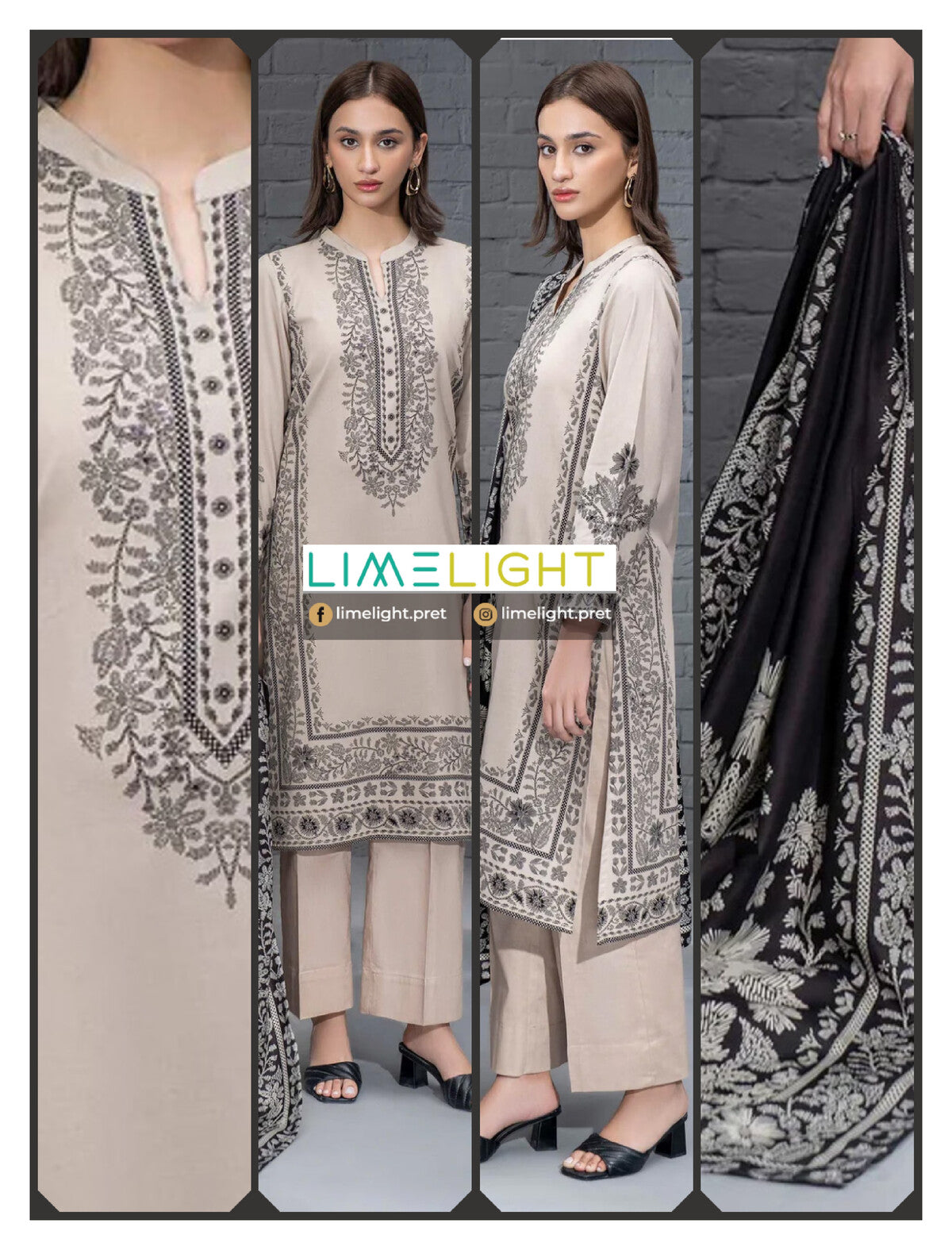 lime light 3 PCS Unstitched Suit