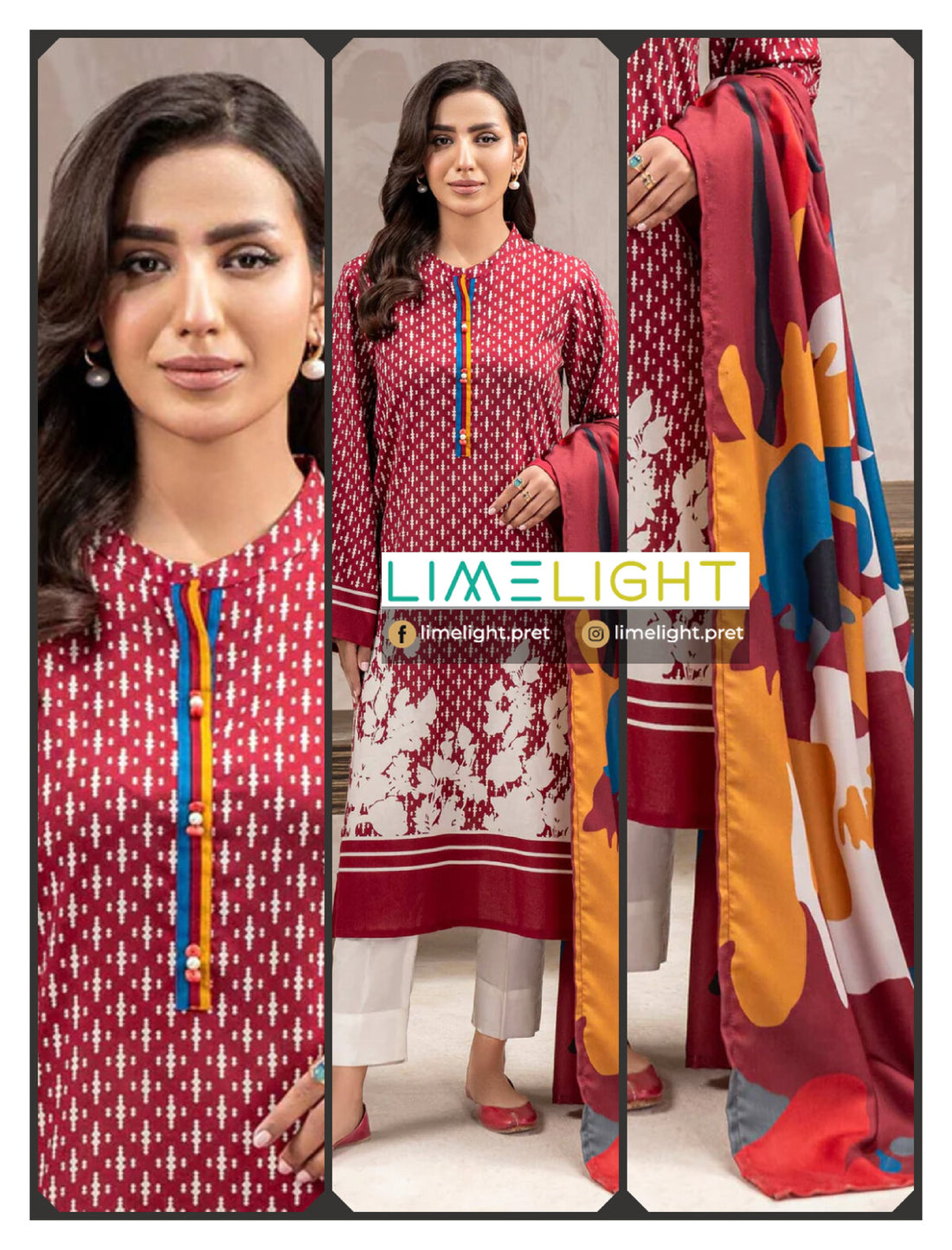 lime light 3 PCS Unstitched Suit