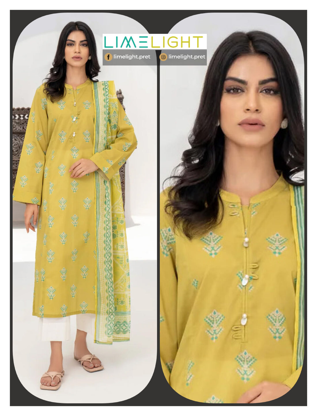lime light 3 PCS Unstitched Suit