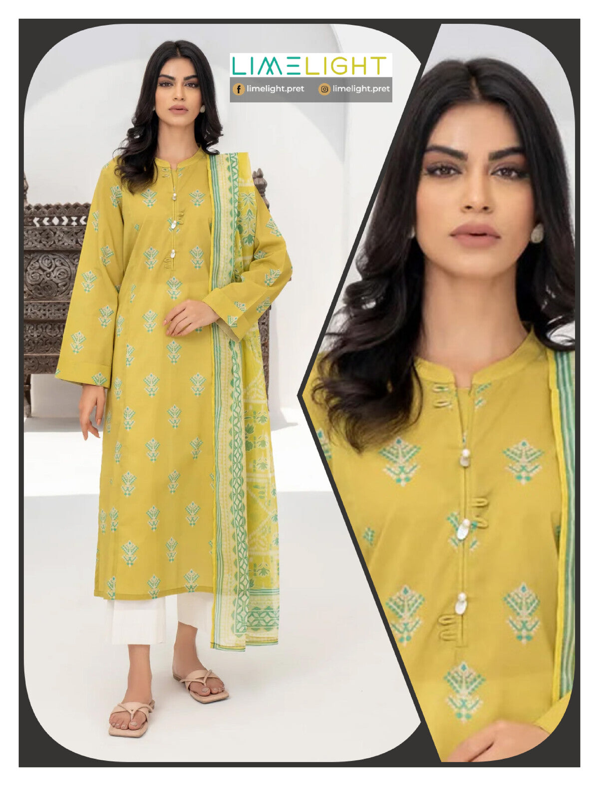 lime light 3 PCS Unstitched Suit
