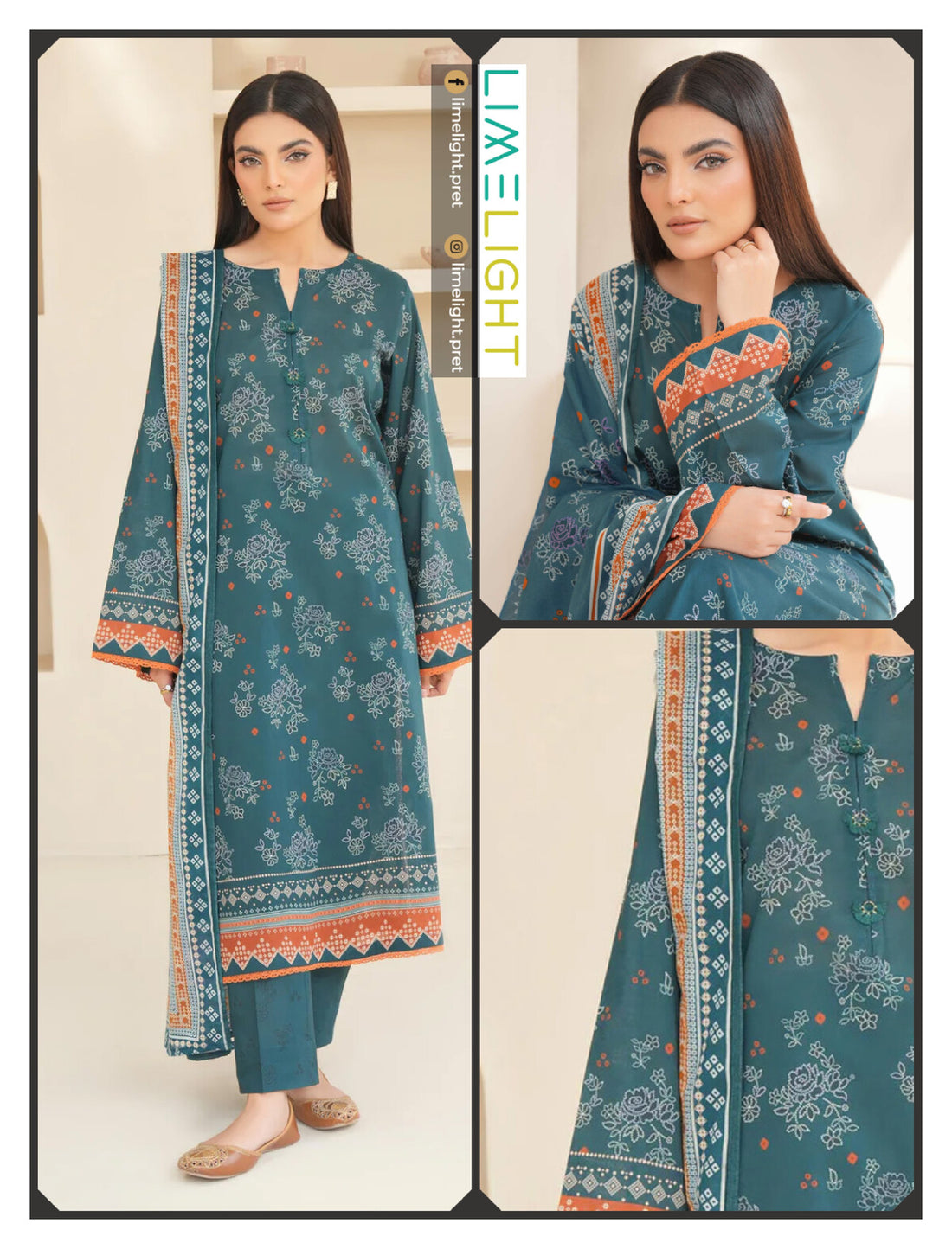 lime light 3 PCS Unstitched Suit