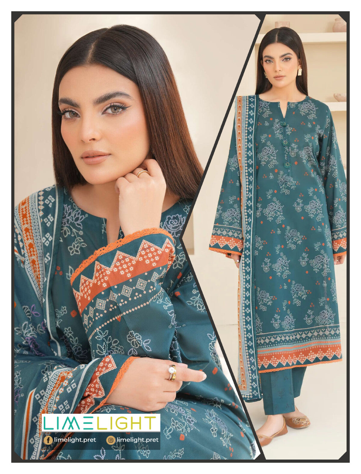 lime light 3 PCS Unstitched Suit
