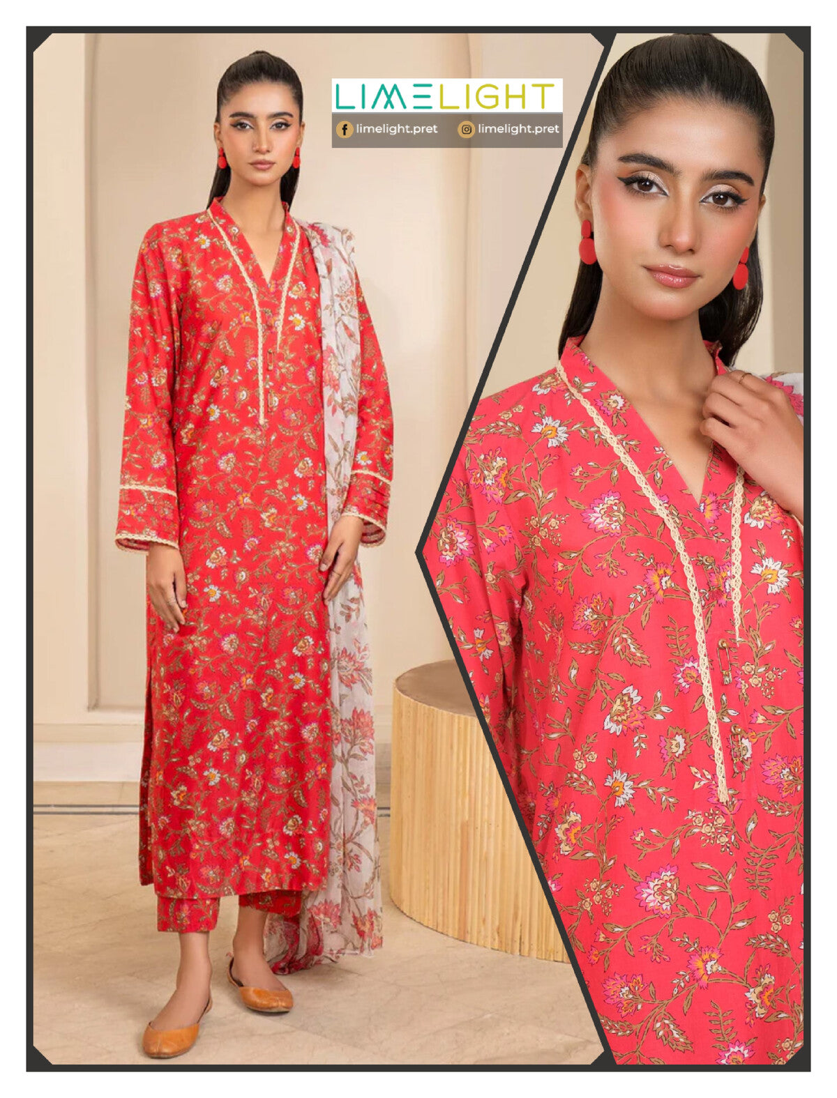 lime light 3 PCS Unstitched Suit