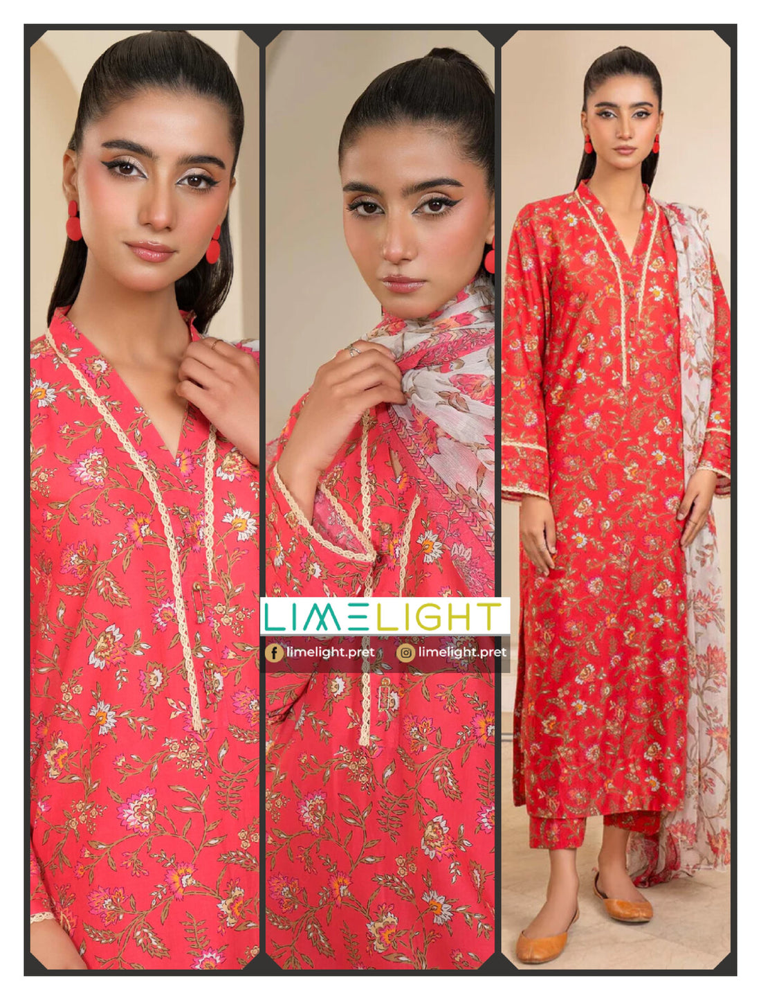 lime light 3 PCS Unstitched Suit