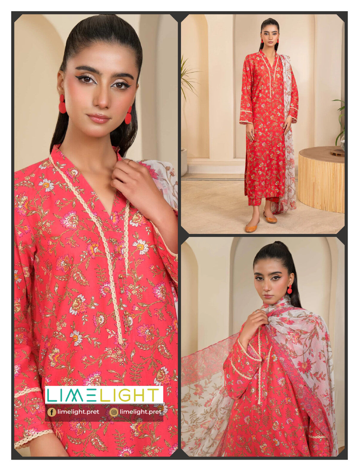 lime light 3 PCS Unstitched Suit
